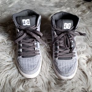 White and grey fabric sneakers